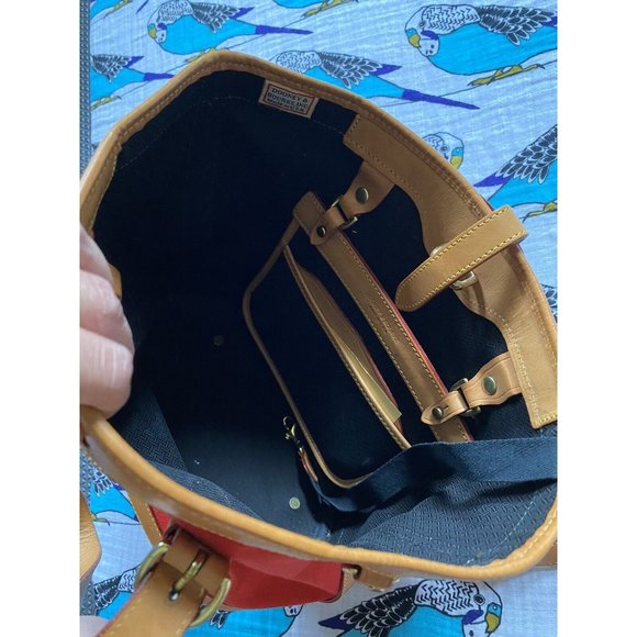 Dooney & Bourke Shoulder Bag Tote Leather Canvas Red Adjustable Straps Made USA - Picture 5 of 12